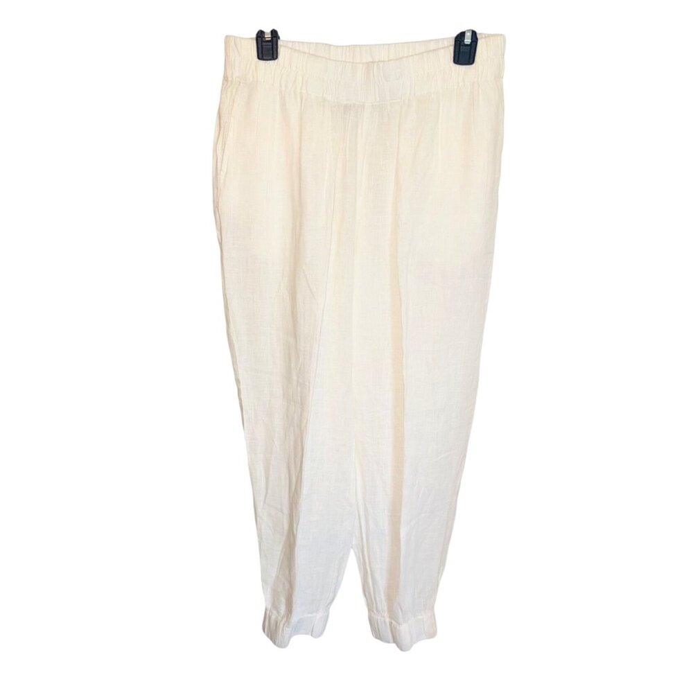 Flax White Cream Linen Jogger Casual Pants M Sustainable Lagenlook M Minimalist